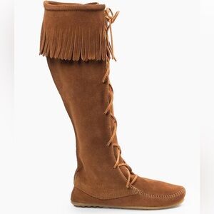 Minnetonka Leather Front Lace Knee High Boots 9 Brown